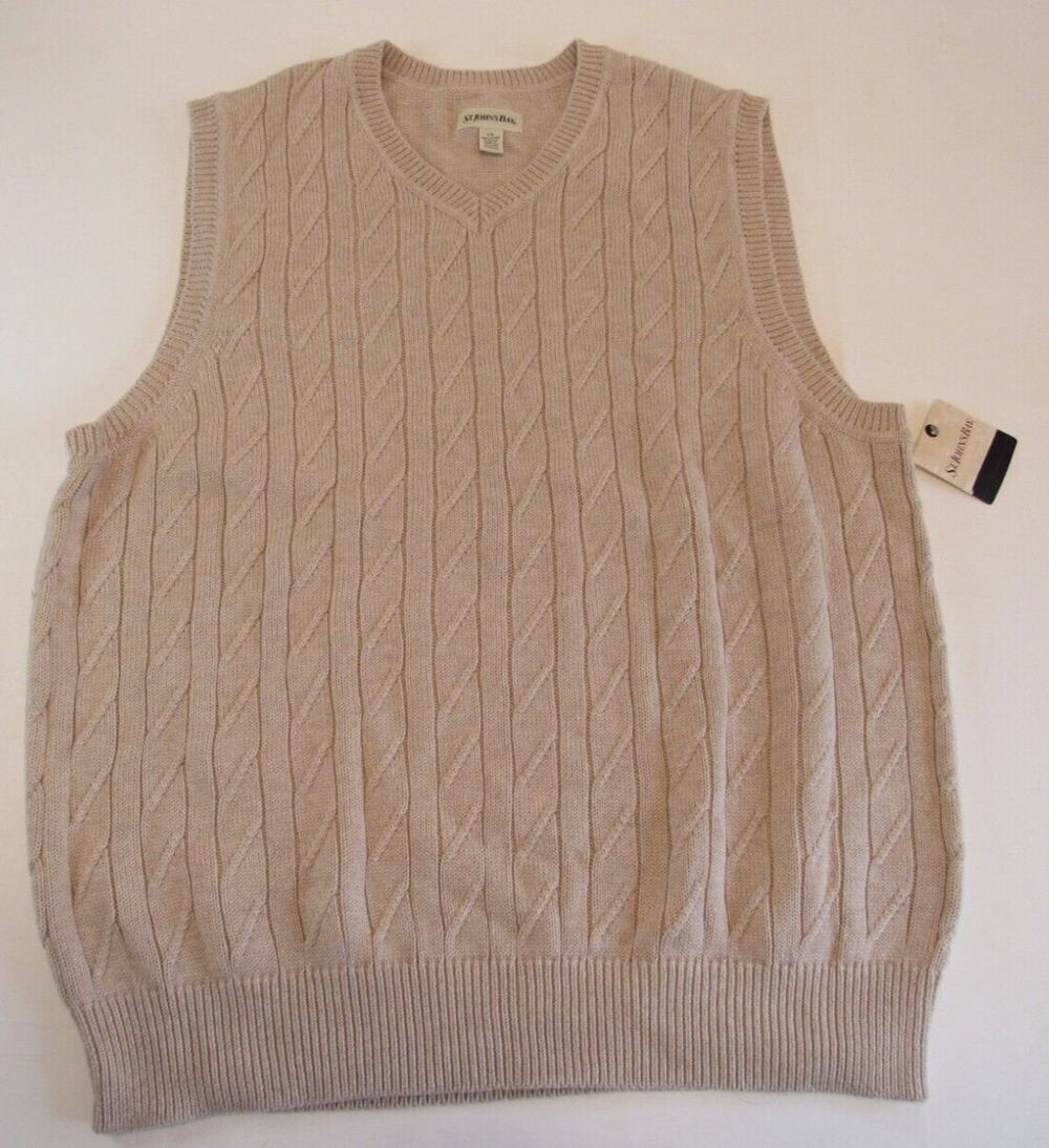 Men's St. John's Bay Oatmeal Heather Cotton Sweater Vest Size Large NWT
